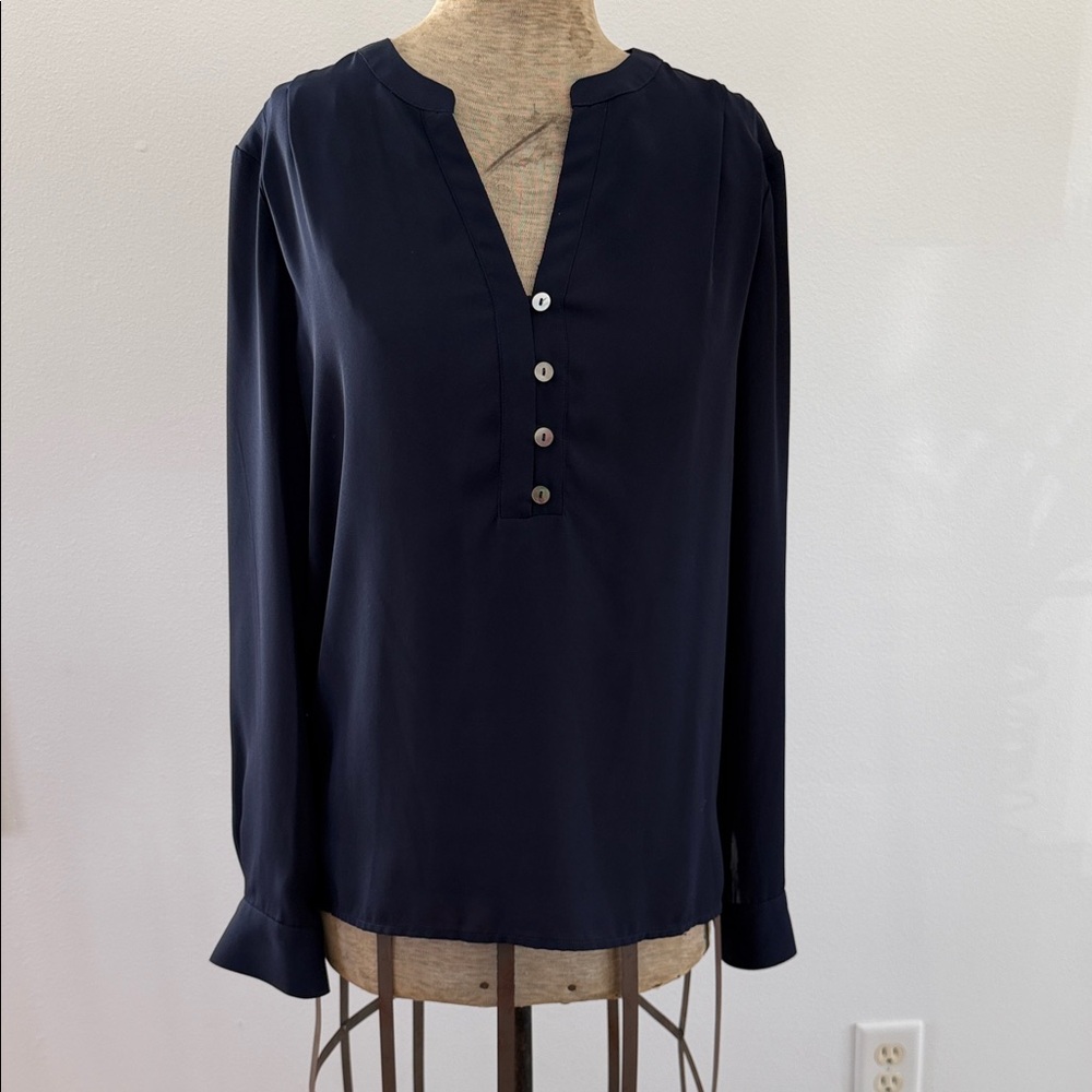 Navy Button-Up Women's Top